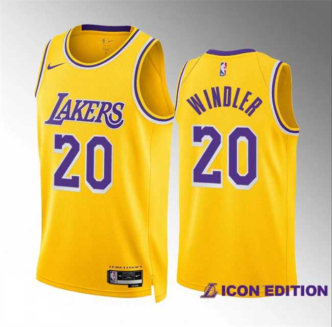 Mens Los Angeles Lakers #20 Dylan Windler Yellow Icon Edition Stitched Basketball Jersey Dzhi